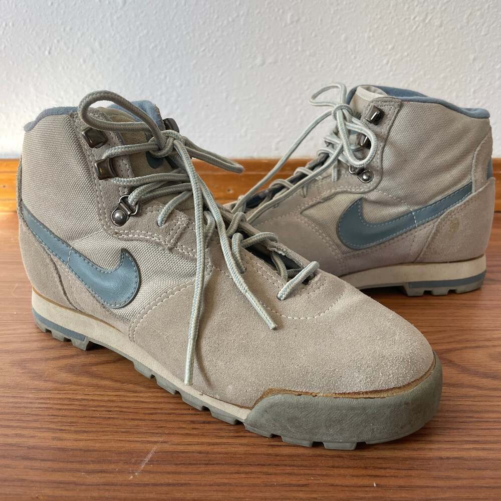 Vintage 80's Nike Suede High Top Boots Grey Blue Womens Size 7 Korea Rare